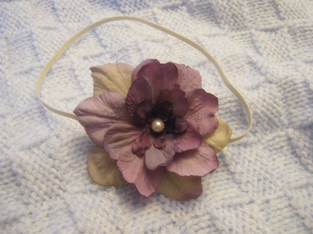 Lavender and Sage Vintage Style Pearl Flower Baby Girl Newborn Headband, Photography Prop, ALL SIZES AVAILABLE