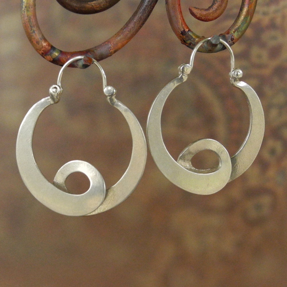 Large  Neo- Tribal- Hippie- Hoop Earrings - sterling silver