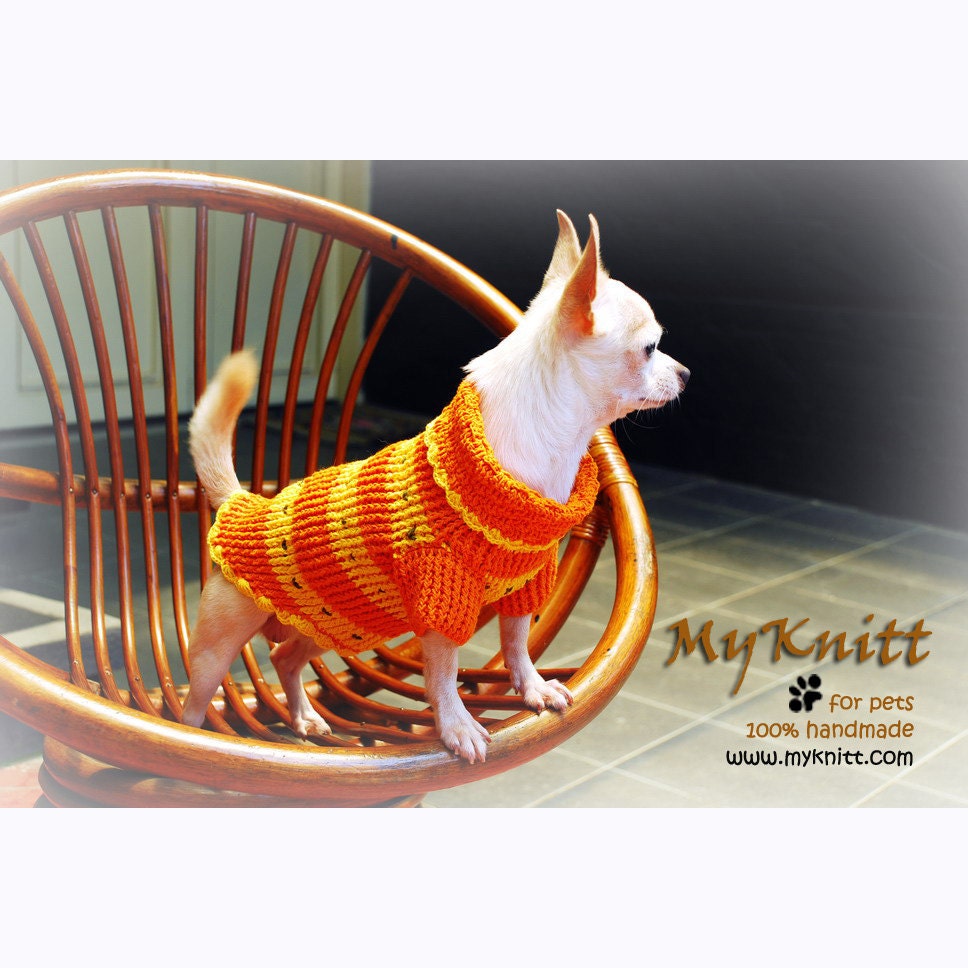Bright Orange Handmade Pet Clothes Cat Striped Turtle Neck Jumper Dog Clothing Puppy D846 Myknitt