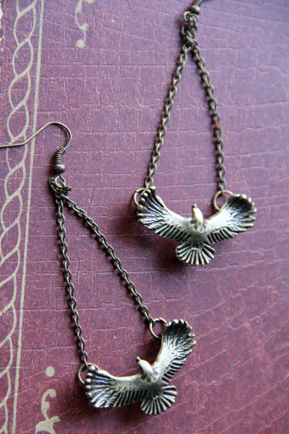 falcon / hawk in flight inspired- antiqued bronze dangle earrings