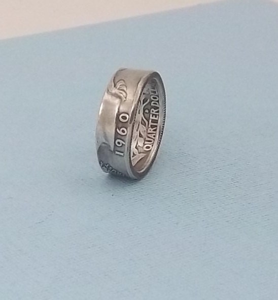 Silver coin ring washington quarter year 1960 size 8.  90% fine silver jewelry