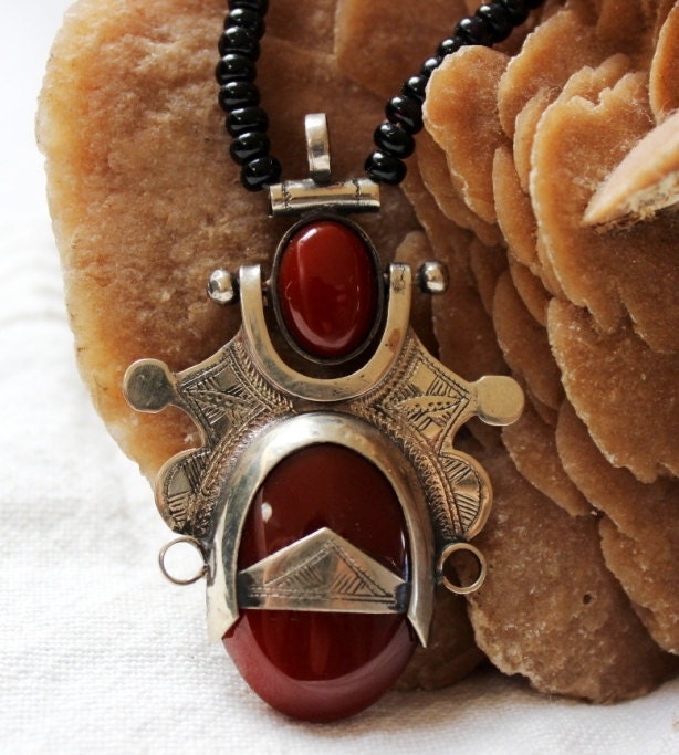 Tuareg Amulet with Carnelean, made of Tuareg Silver