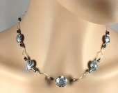 N-109... Necklace with Black, White & Grey Polymer Clay, Sterling Twist Tubes and Hematite Accents
