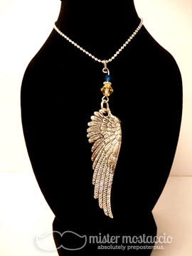 Wing Charm Necklace with Swarovski Crystals Yellow and Blue