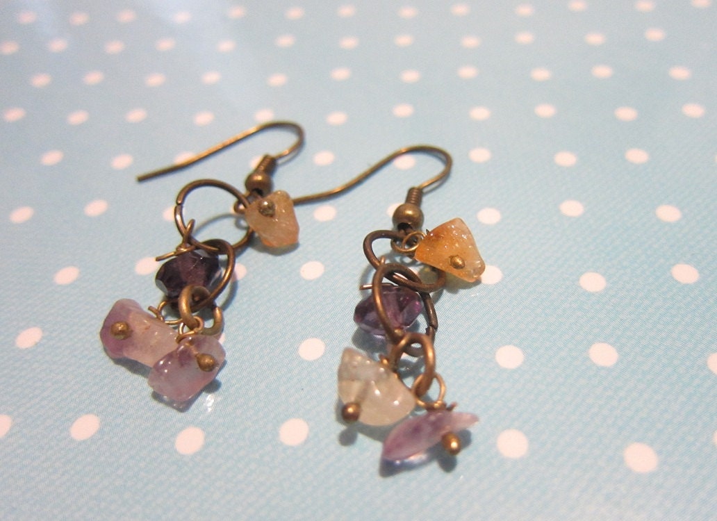 Precious Mineral Medley Brass Tone Earrings Set