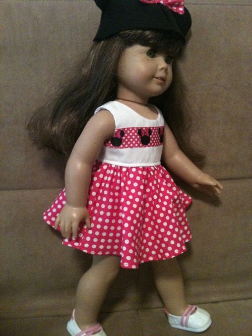 18 inch Doll (modeled by American Girl)  Minnie Mouse dress and ears