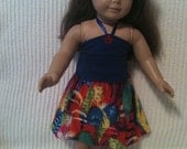 18 inch doll (modeled by American Girl) colorful feather skirt and halter top