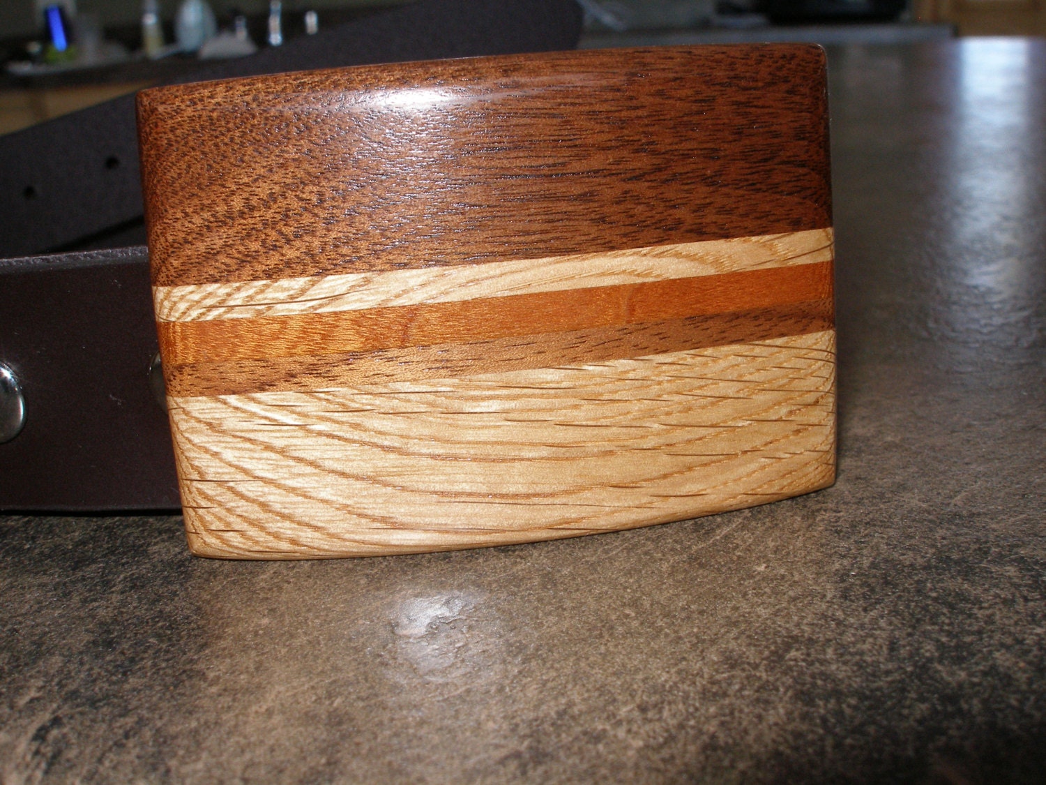 Hand Crafted Natural Wood Belt Buckle  White Oak, Walnut and Cherry ..THINK Valentines....Great Gift Idea