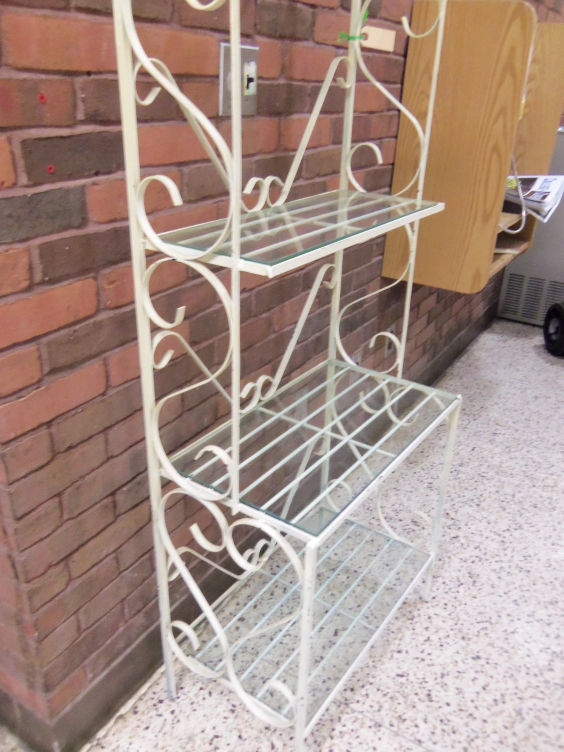 Vintage Wrought Iron Baker's Rack Garden Shelf glass shelves