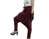 Unisex Harem Yoga Pant, Comfortable Ninja Style, In Maroon Cotton Jersey.