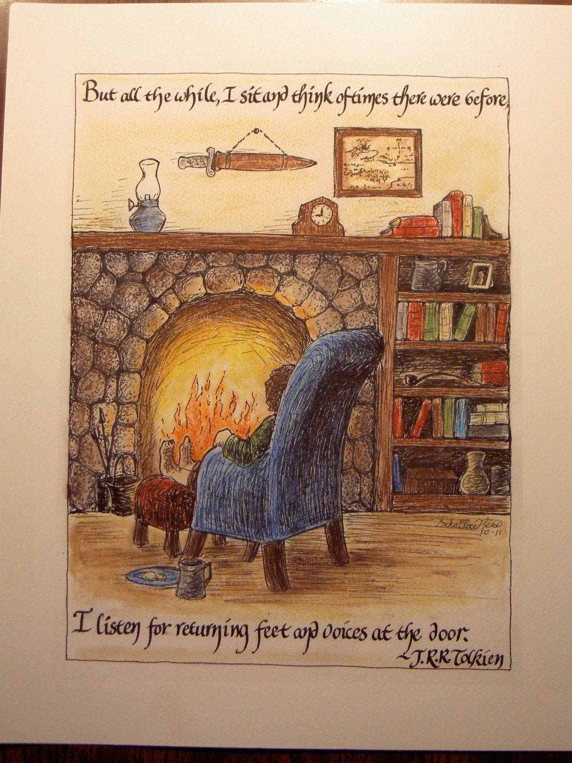 Bilbo's Reverie hand-colored print