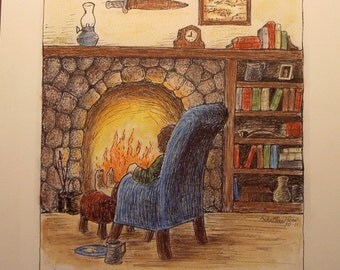 Bilbo's Reverie hand-colored print