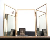 Vintage Triptych Mirror - Gold Framed Trifold Mirror, Vanity Tri Fold Mirror, Decorative Bathroom Mirror