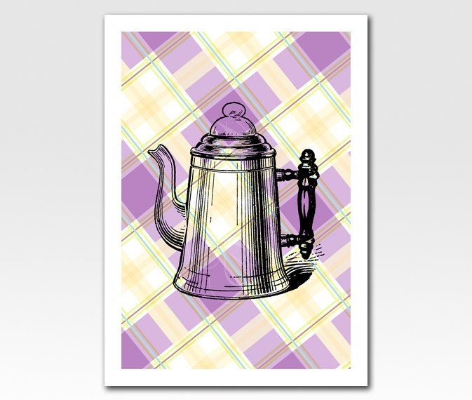 Art Print Coffee Pot Plaid Background Home Décor Kitchen A3 Print Original Design by Adidit Print no. 235