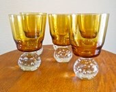Amber Hand Blown Apéritif Cordial After Dinner Shot Whiskey Glasses SET OF SIX