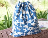 Large Drawstring Bag / Library Bag - Zoo (Blue)