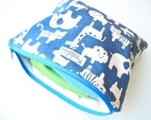 Large Zippered Wet Bag Pouch  - Zoo Animals (Blue, Pink or Black)