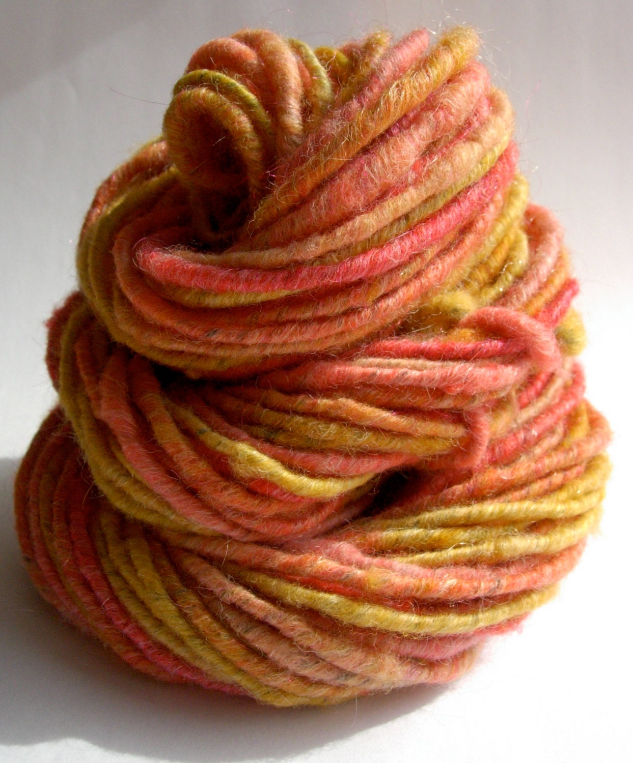 Handspun Yarn - Wonderland, Merino x Targhee wool, Soy Silk, Sparkle, USA grown, corespun artyarn, bulky weight