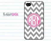 Monogrammed Chevron iPhone 4 iPhone 5 Case , Personalized Pink Gray iPhone 5 case, Monogram Grey Zig Zag iPhone 4s Cover. Custom Cases