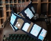 DSLR Hipster Padded Camera Strap Cover-Retro Inspiried Blue and Brown Camera Print-Made to Order