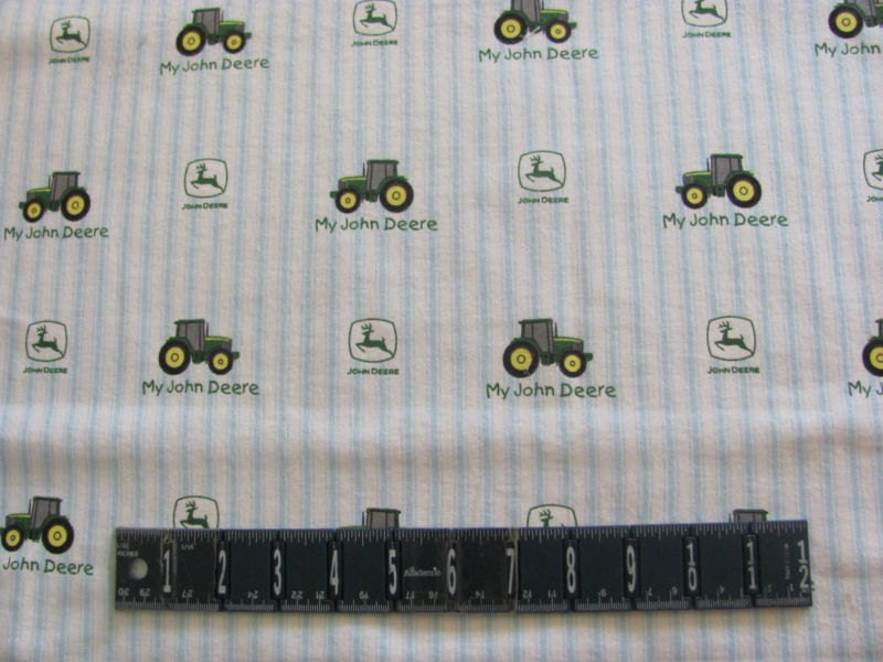 JOhN DeERE FArM TRACTORS STRIPES LOGOS on 100% COTToN FLANnEL Sold By The Yard