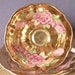 Antique gold tea cup and saucer set, vintage Queen Anne English tea set, pink rose bone china tea cup