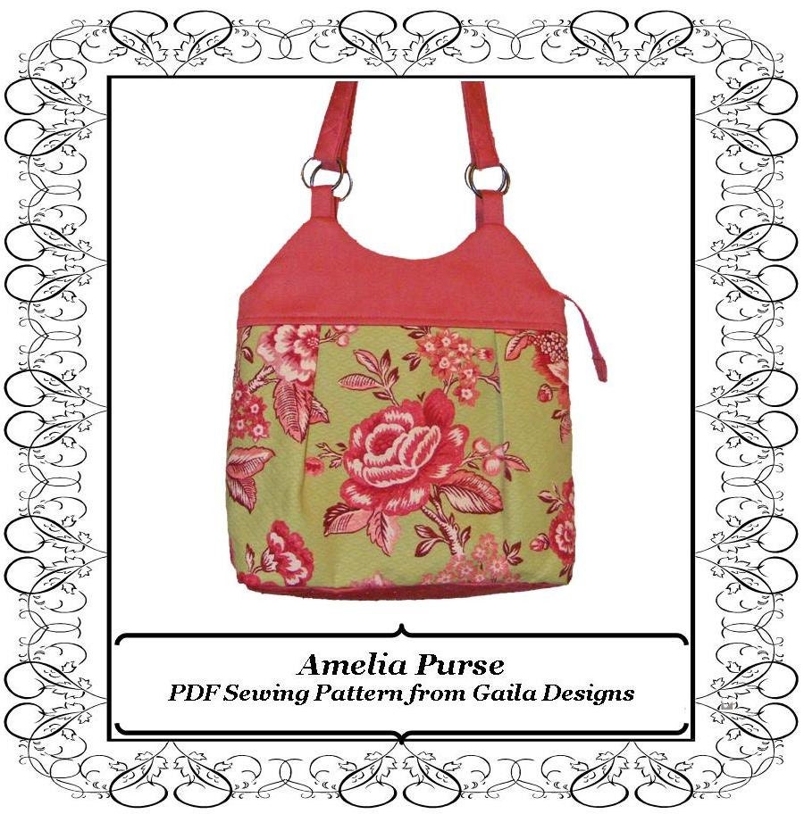Pieced Fabric Purse PDF Sewing Pattern with zipper, shoulder straps, lined "Amelia"