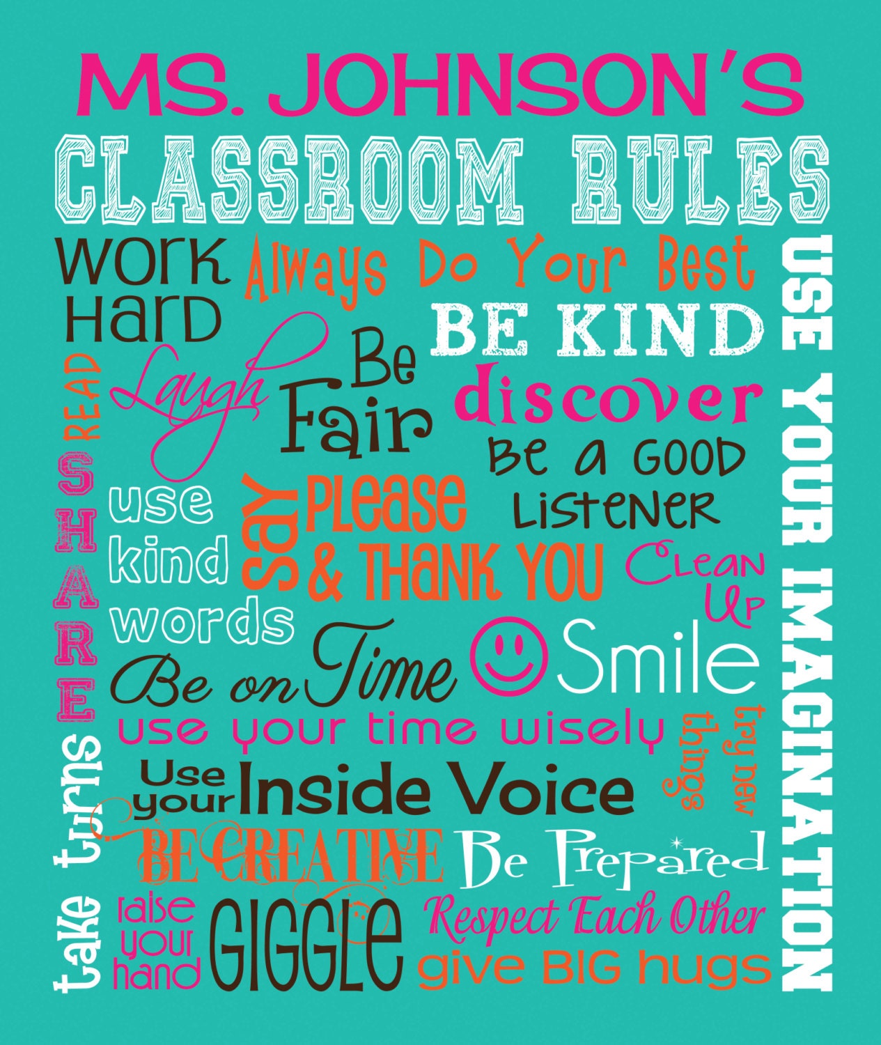 CLASSROOM RULES SIGN - Personalized Teacher Gift - Canvas Word Art - Ready to Hang 10" x 12" Other sizes/colors available Il_170x135