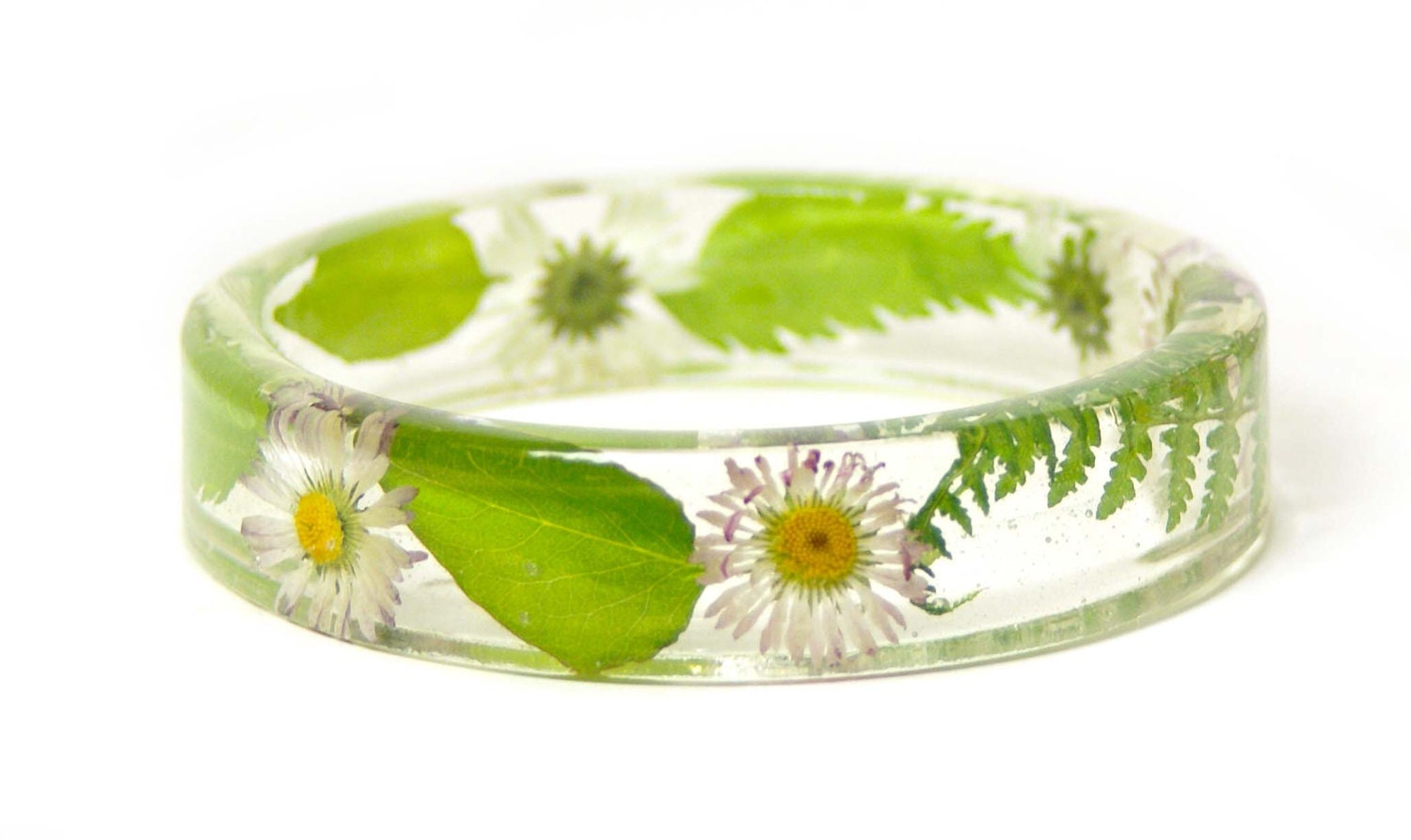Resin Bangle- Flower Jewelry-Flower Bracelet-Resin Jewelry- Green Bracelet- Green Leaf- Green Jewelry- Resin Bangle