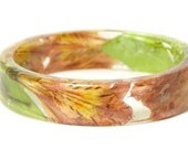 Real Flower Resin Jewelry- Flower Jewelry- Resin Jewelry- Orange Bracelet- Green Bracelet- Jewelry made with Real Flowers