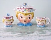 1950's Lefton Little Miss Dainty set - Cookie Jar, Sugar Bowl and Creamer
