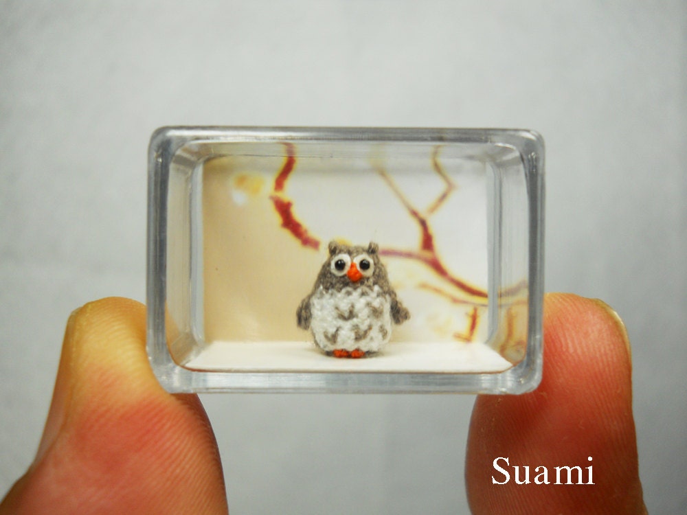 Micro Crochet Owl - Tiny Amigurumi Crochet Miniature Owl Plush - Made To Order