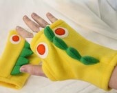 yellow "monster mittens" - fingerless fleece gloves, small