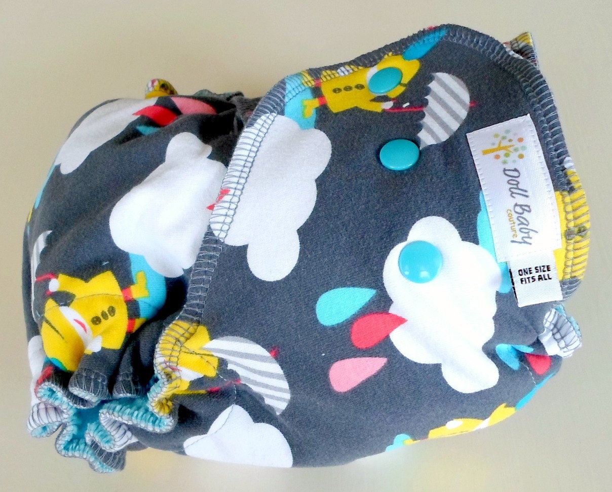 Fitted Diaper in Rain Drops - OS 12lbs-35lbs - serged aqua cv