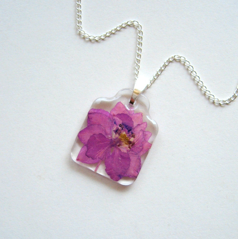 RESERVED for bethkramer122 only - Mulberry Larkspur - Real Flower Garden Necklace