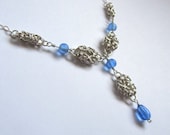 Medieval Chainmail Necklace - Sterling Silver Filled and Blue Glass - Elven Chainmaille Jewelry