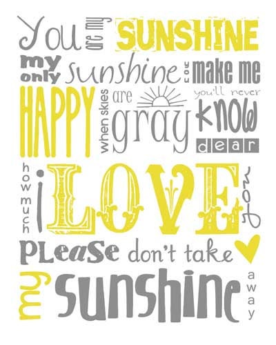 You Are My Sunshine Subway Art Yellow and Gray Grey Instant Digital Download PRINTABLE 8x10 / 16x20 JPEG File