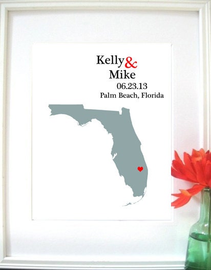 Florida Art  State Art  Custom Map Art Unique Wedding Gift-Grey