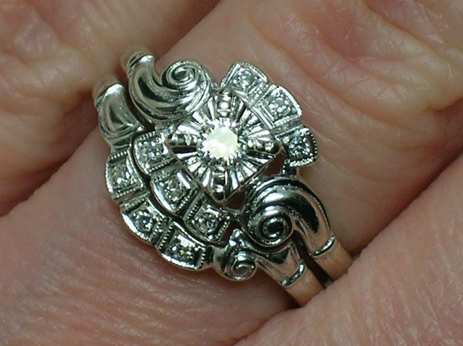 Vintage Wedding Rings Set: 1940s Gleaming White Gold