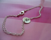 Personalized Disc Charm Bracelet/Double Strand Sterling Silver Chain