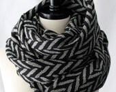 Infinity Scarf Jumbo Herringbone - Black and Gray - Oversized Scarf