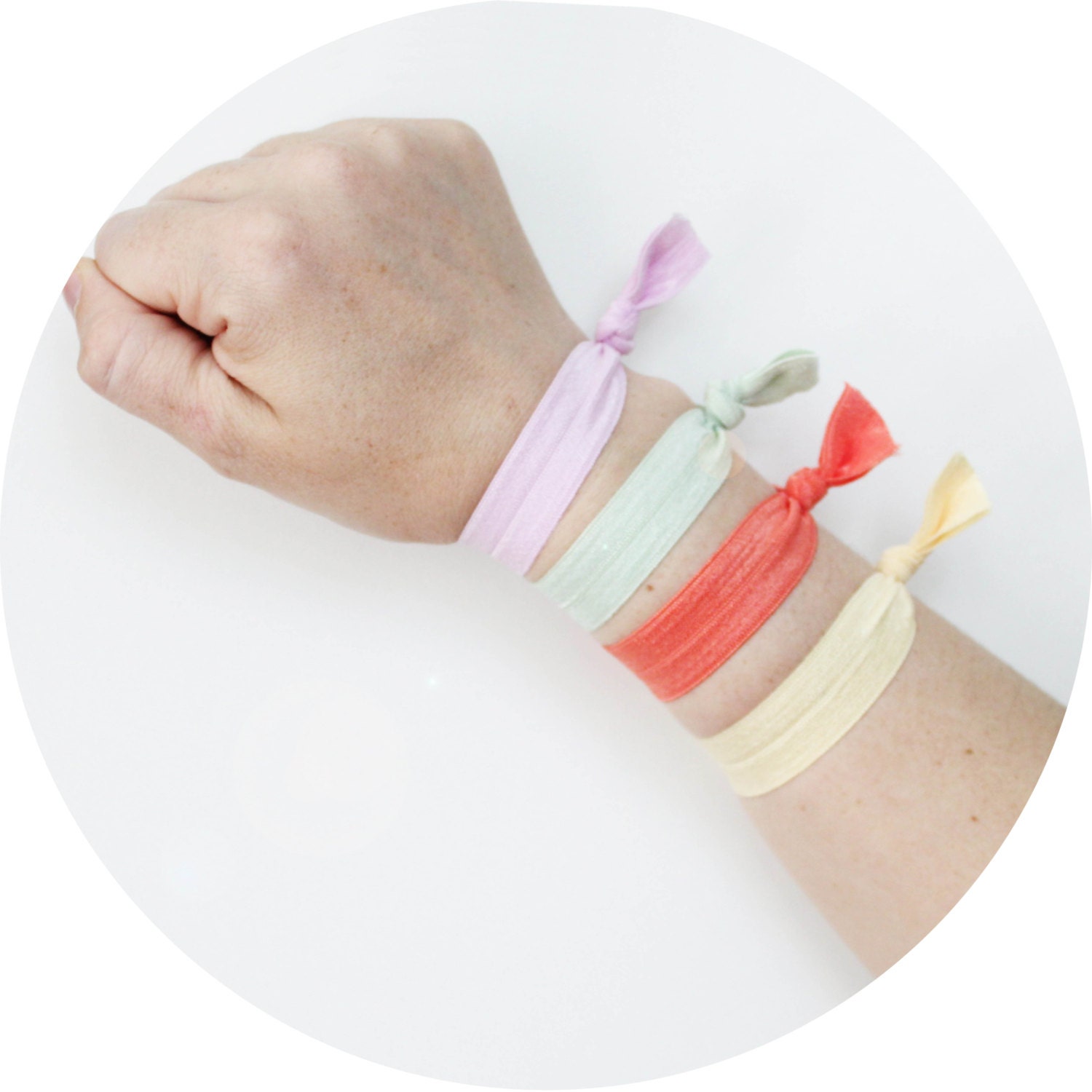 No Crease Ponytail Holders - Hair Ties - Summer Sherbert Set of 4 Mint Coral Yellow Lavender