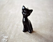Black cat - Ceramic cat necklace - Chat noir - Handmade ceramic cat in fine delicate shape. black cat necklace Etsy UK