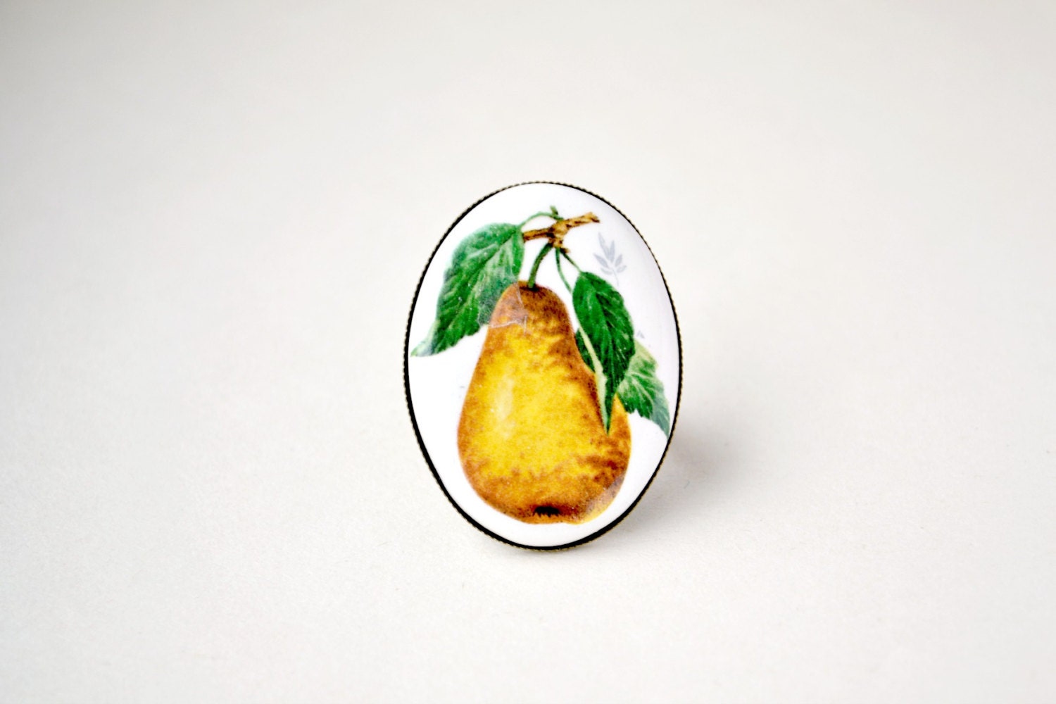 Ceramic pear ring - oversize fashion cocktail ring -adjustable - soft vintage pear oval ring - egg shape - Easter gift Etsy UK