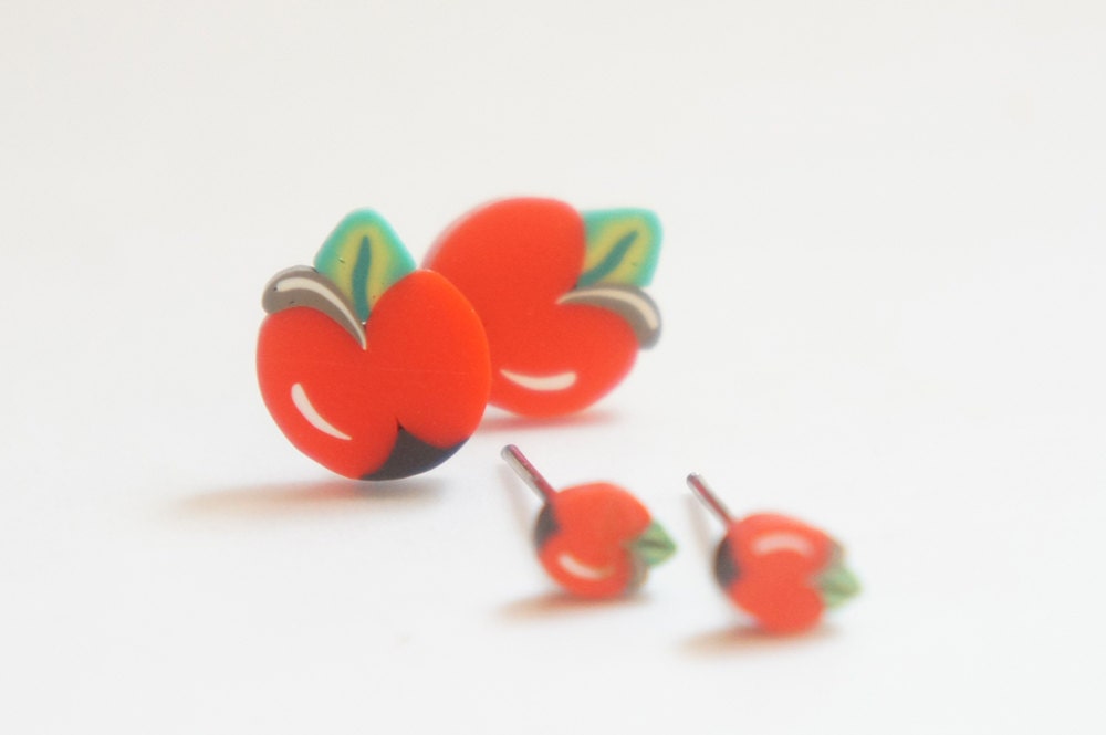 Tiny Miniature Red Apple Post Earrings 4mm 8mm