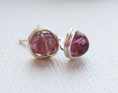 purple earrings, studs, nickel free, hypo allergenic silver plated