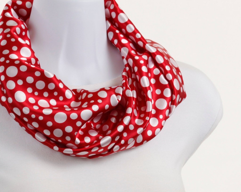 Short Infinity Scarf Classic Silky Red and White Polka Dot - neckStyles