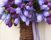 Lovely Lilac and Purple Tulips In A Woven Basket, For Any Room or Front Door, Easter, Spring