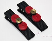 Black Red and Gold  Alligator Hair Clips with Paper Quilling Accents
