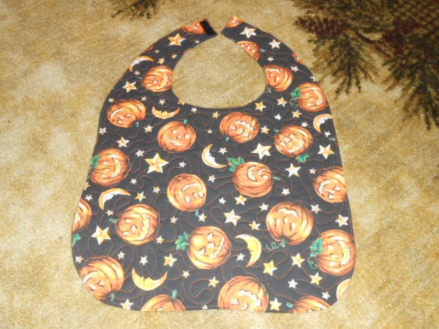 Handmade Adult Special Needs bib quilted Halloween black pumpkins jackolanterns